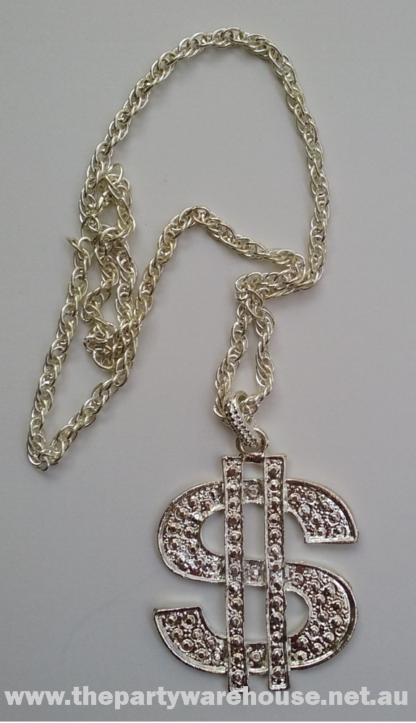 Bling Dollar Sign Pendant Necklace Silver