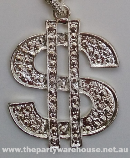 Bling Dollar Sign Pendant Necklace Silver