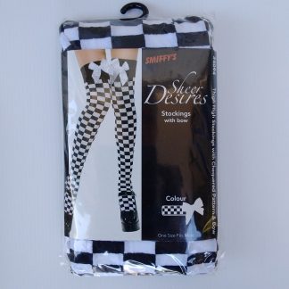 Stockings Thigh Hi - Black & White Checkered