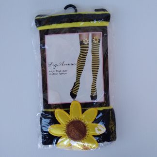 Thigh Hi Stockings - Striped Yellow/Black with Daisy