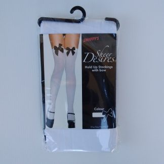 Thigh Hi Stockings - White with Black Bow
