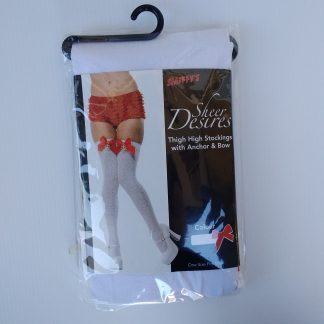 Thigh High Stockings - White with Anchor and Red Bow